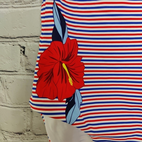 Onia Kelly One Piece Hibiscus Illusion Swimsuit Large Red White Blue NWT $195 - Picture 5 of 11